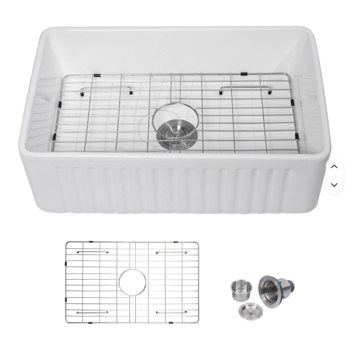 30inch Single Bowl Farmhouse Sink With Apron Front Porcelain Ceramic Kitchen Sinks Includes Accessories