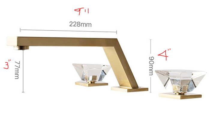 Soleil-Gold with Crystal handles 8" Inch wide spread faucet
