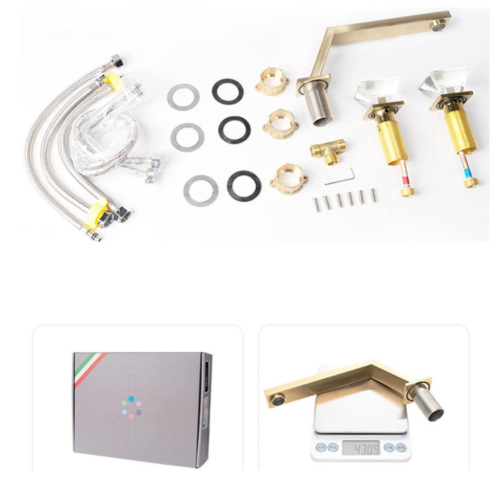 Soleil-Gold with Crystal handles 8" Inch wide spread faucet