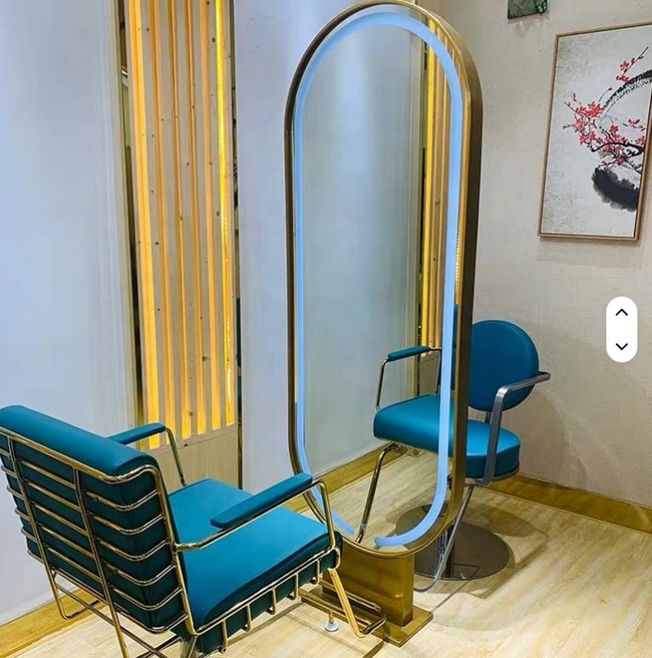 Oval Freestanding Studio hair salon / Gym Brushed Gold LED floor mounted Mirror 24" x 72"