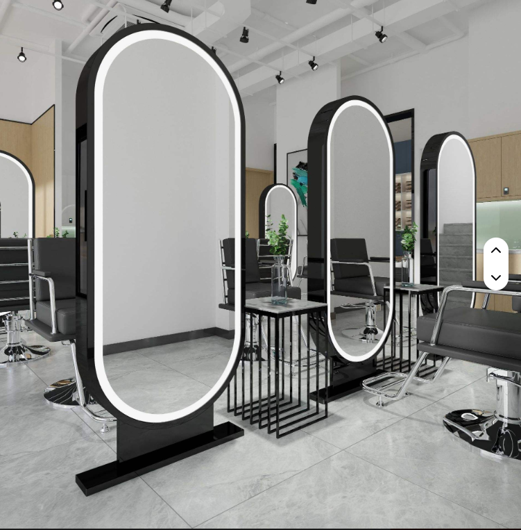 Oval Freestanding Studio hair salon / Gym Brushed Gold LED floor mounted Mirror 24" x 72"
