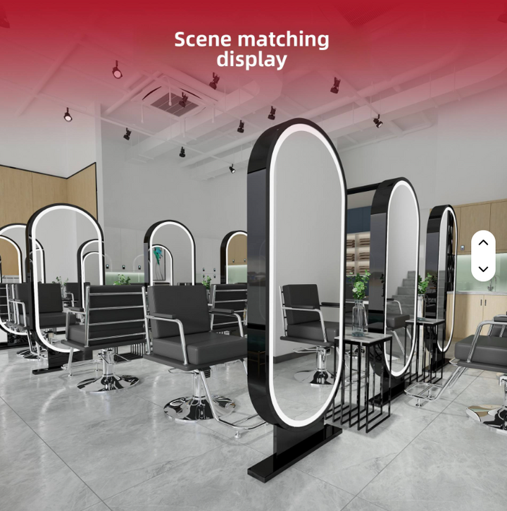 Oval Freestanding Studio hair salon / Gym Brushed Gold LED floor mounted Mirror 24" x 72"