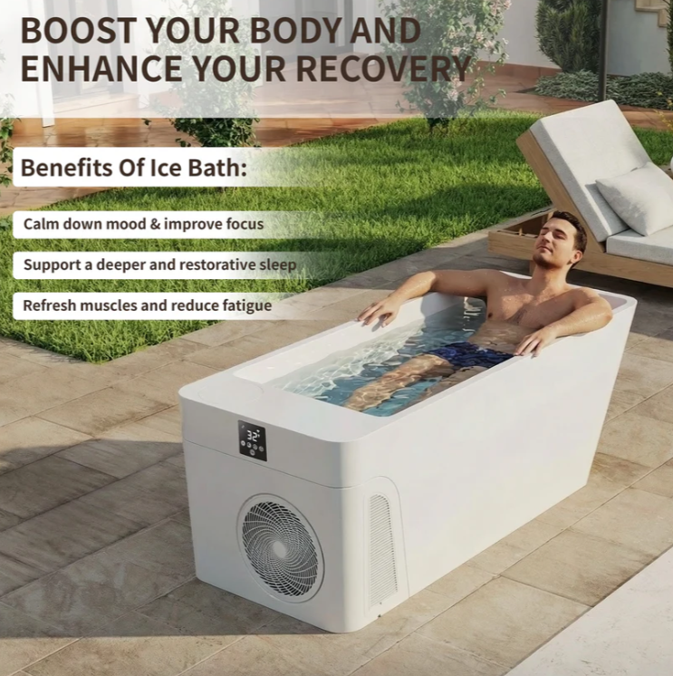 All-in-One Cold Plunge Tub with Built-In Chiller and Insulated Cover 74" x 31"x31"