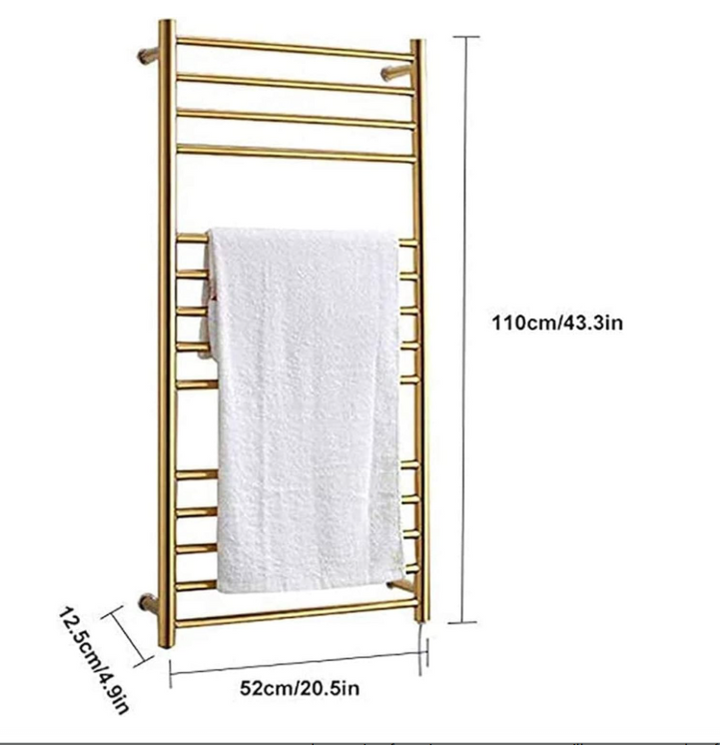 Brushed gold electric hardwire towel warmer CSA size 24"x42"
