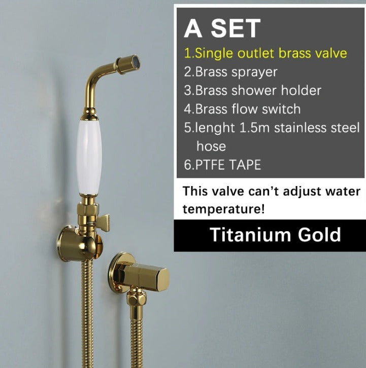 Victoria Traditional Handheld Toilet Bidet Sprayer Solid Brass Titanium Gold Soft Water Shower Hygienic Shower Set