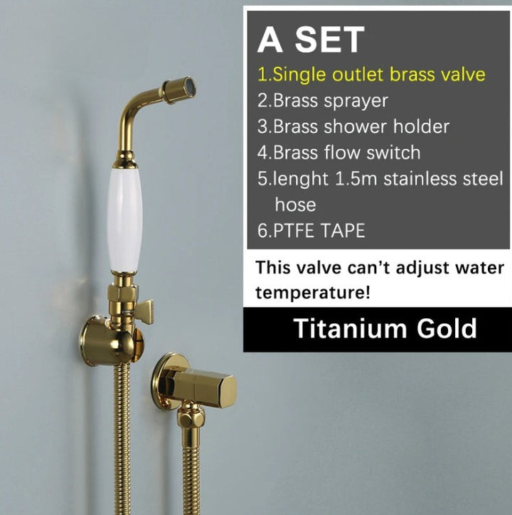 Victoria Traditional Handheld Toilet Bidet Sprayer Solid Brass Titanium Gold Soft Water Shower Hygienic Shower Set