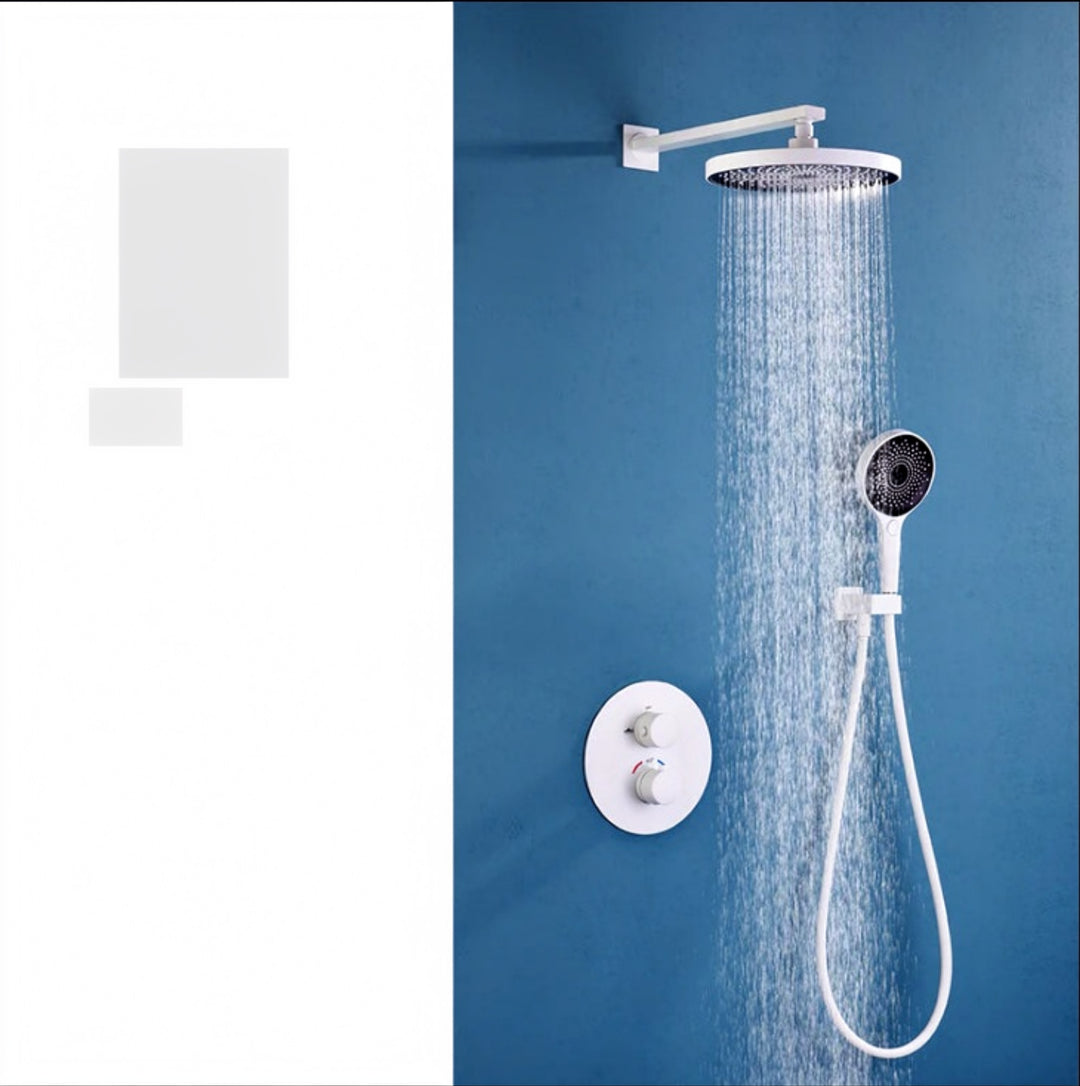 White Smart Thermostatic Shower System Solid Brass Wall Mounted Split Embedded Bath Shower Mixer Set AH3060