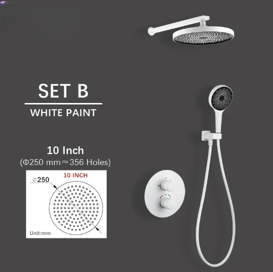 White Smart Thermostatic Shower System Solid Brass Wall Mounted Split Embedded Bath Shower Mixer Set AH3060