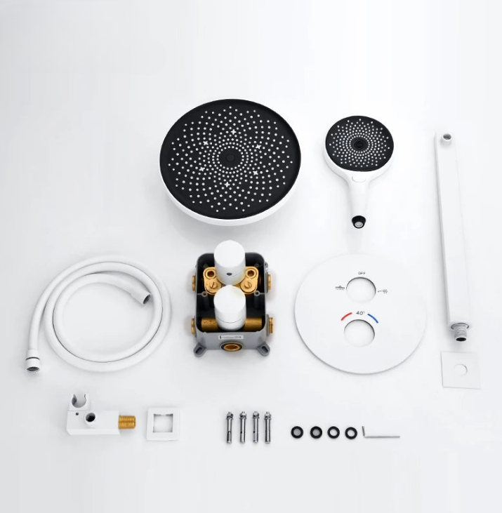 White Smart Thermostatic Shower System Solid Brass Wall Mounted Split Embedded Bath Shower Mixer Set AH3060