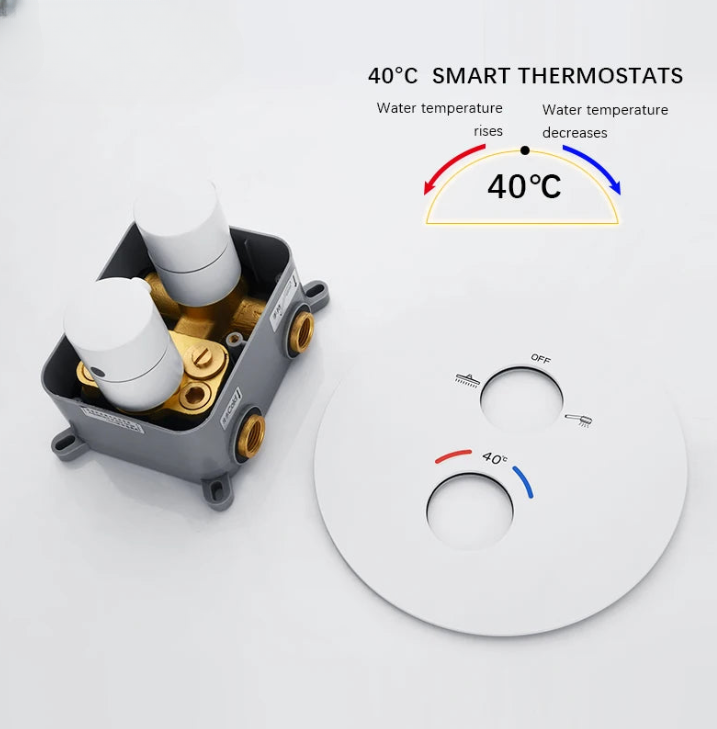 White Smart Thermostatic Shower System Solid Brass Wall Mounted Split Embedded Bath Shower Mixer Set AH3060
