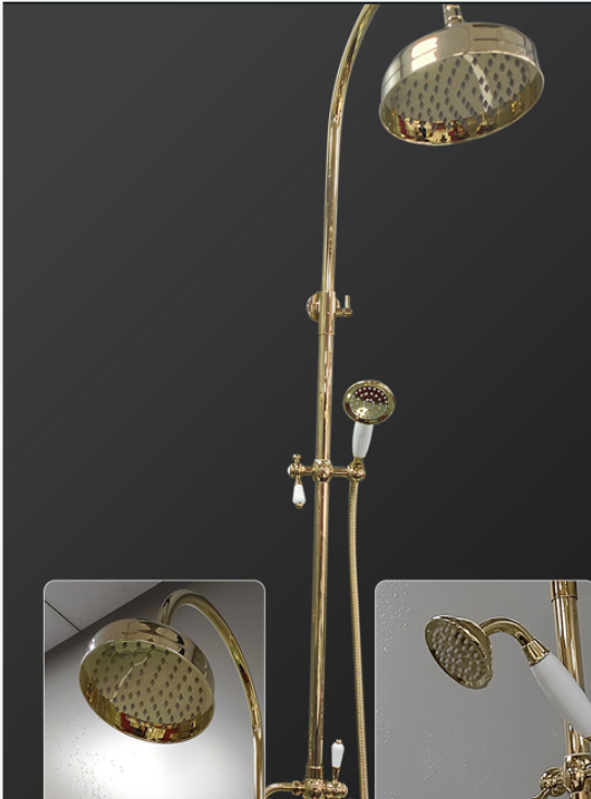 Charles II- Gold Polished Brass Victorian Exposed therostatic 2 way shower system
