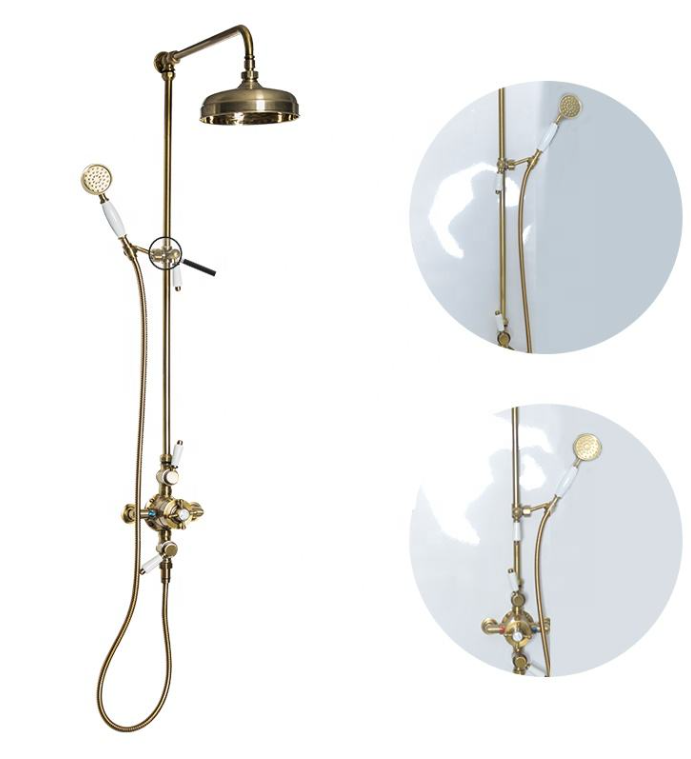 Charles II- Gold Polished Brass Victorian Exposed therostatic 2 way shower system