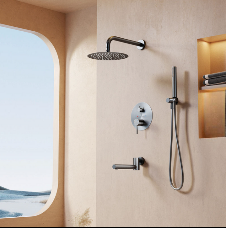 Round Grey Gun Pearl 2-3 Way Function Thermostatic Shower Kit