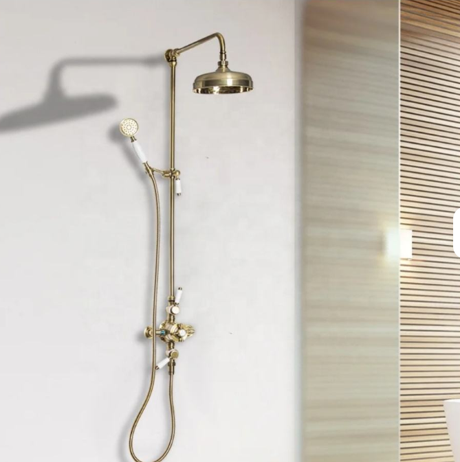 Charles II- Victorian Antique Brass Exposed therostatic 2 way shower system