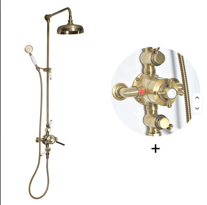 Charles II- Victorian Antique Brass Exposed therostatic 2 way shower system