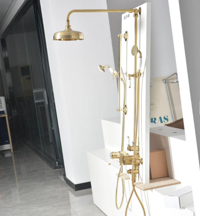 Charles II- Victorian Antique Brass Exposed therostatic 2 way shower system