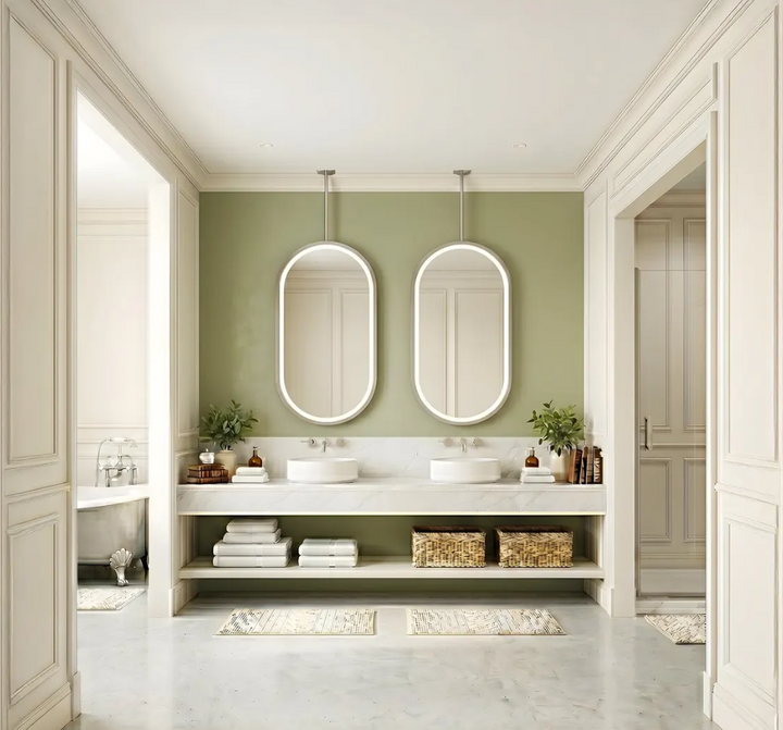 Paris - Polished Nickel Oval Ceiling Suspended Custom Mirror