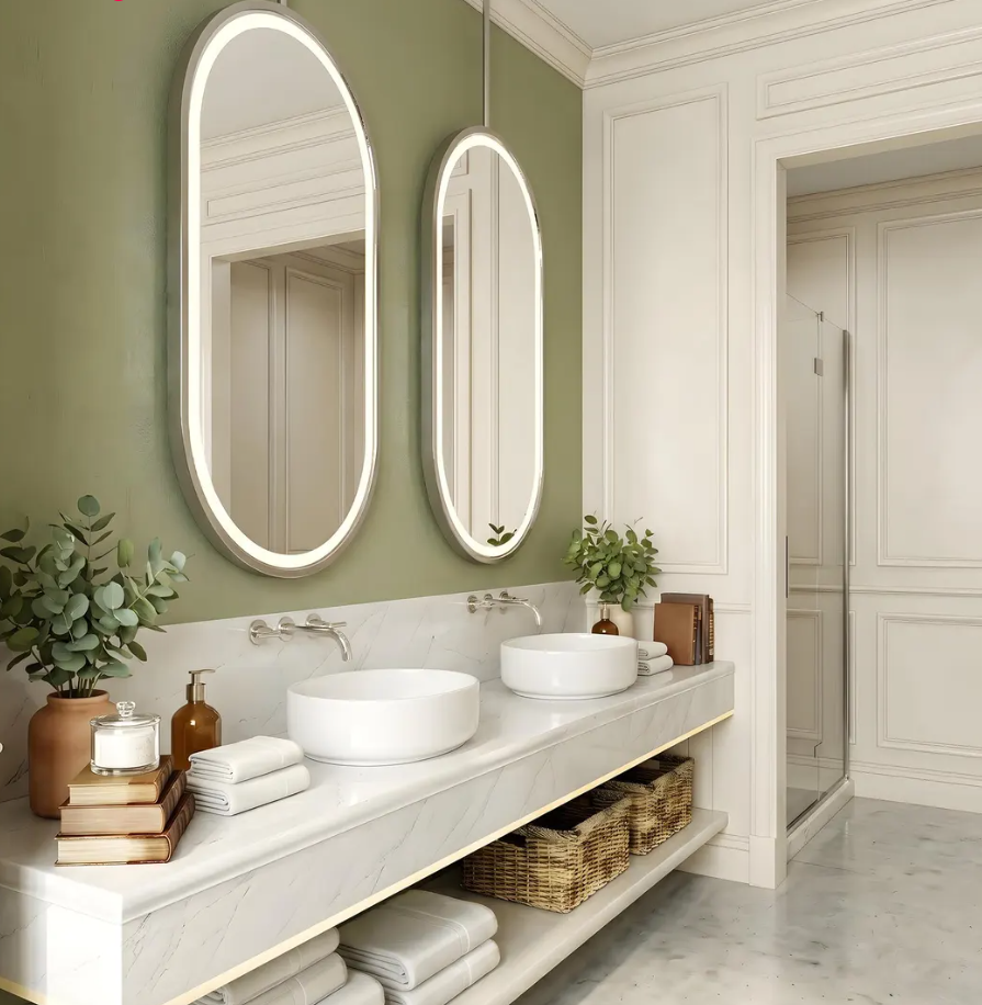 Paris - Polished Nickel Oval Ceiling Suspended Custom Mirror