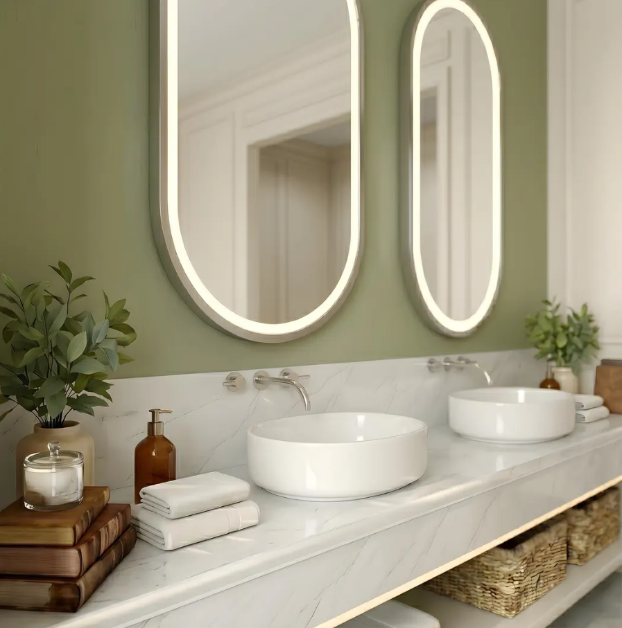 Paris - Polished Nickel Oval Ceiling Suspended Custom Mirror