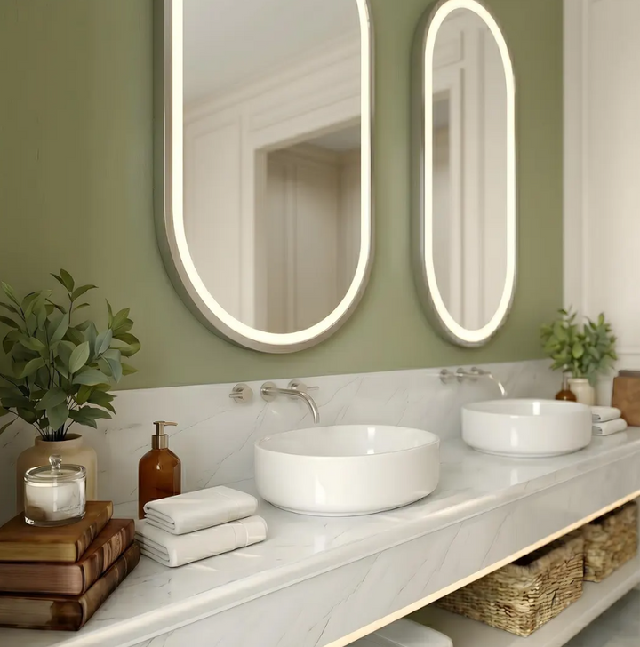 Paris - Polished Nickel Oval Ceiling Suspended Custom Mirror