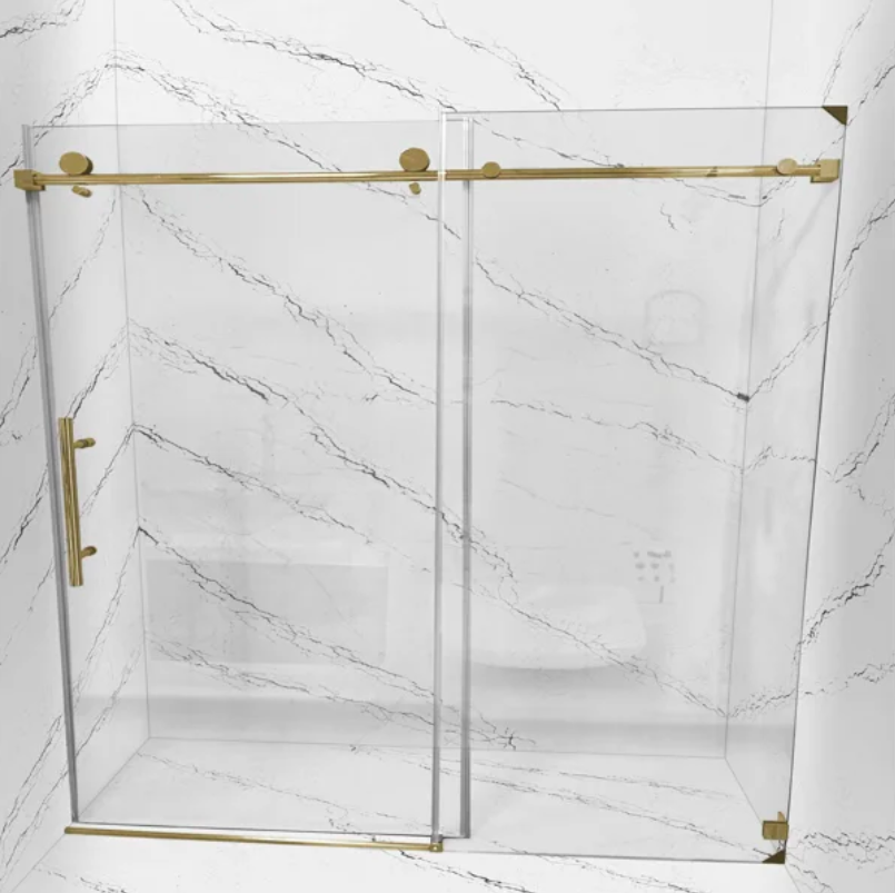 Brushed gold slide frameless single roller shower glass door SS05- 10mm- size 60"x76"