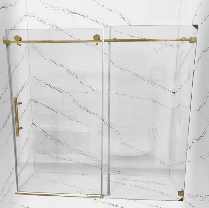 Brushed gold slide frameless single roller shower glass door SS05- 10mm- size 60"x76"