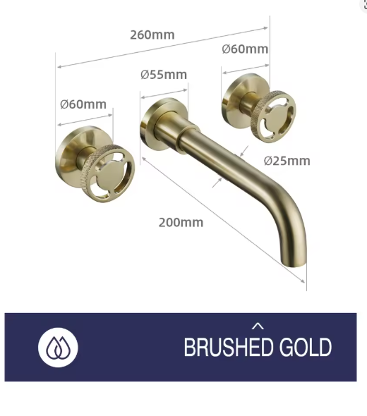 Bergen- Brushed Gold nordic design wall mounted bathroom faucet