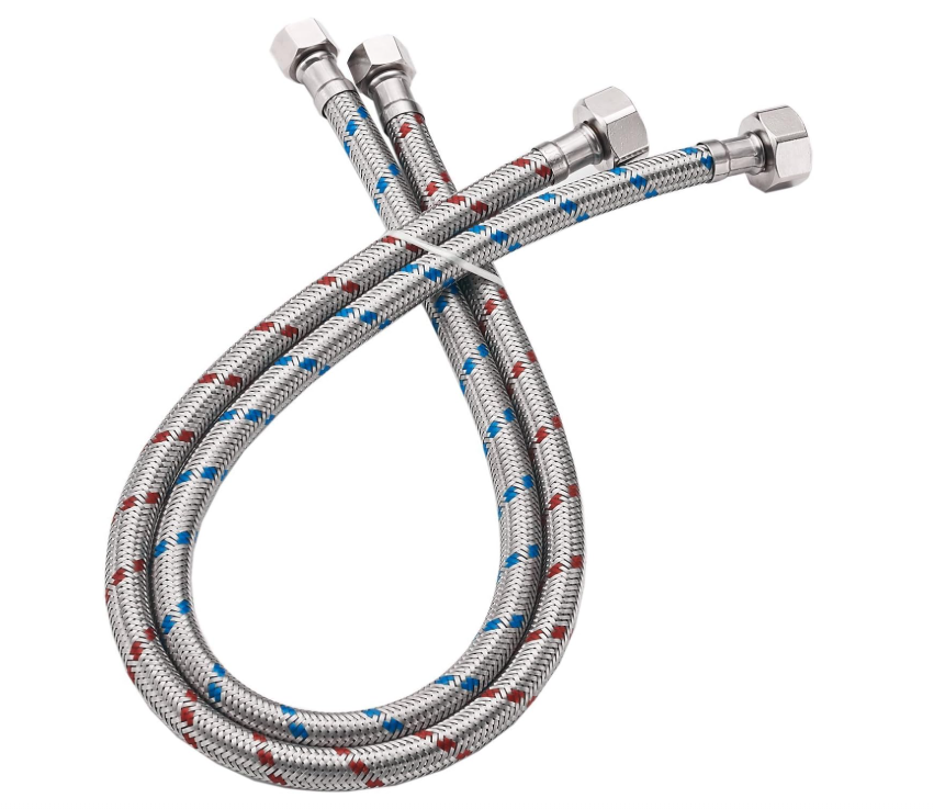 16"Inch Length Bathroom Kitchen Faucet Connector, Braided Stainless Steel - 3/8" Female Compression Thread x 1/2" I.P. Female Straight Thread, x 2 Pcs (1 Pair)