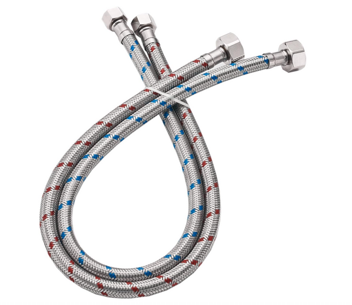 16"Inch Length Bathroom Kitchen Faucet Connector, Braided Stainless Steel - 3/8" Female Compression Thread x 1/2" I.P. Female Straight Thread, x 2 Pcs (1 Pair)