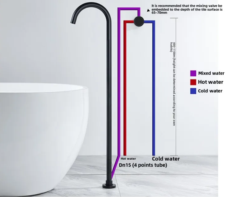 Black Matte freestanding No handle clean sleek euro design bathtub filler faucet