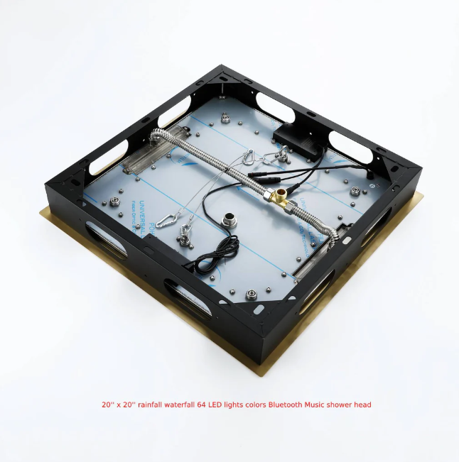 Brushed gold led spa shower system flushmount ceiling shower , hand spray, 45degree shower , and 6 body jets completed set