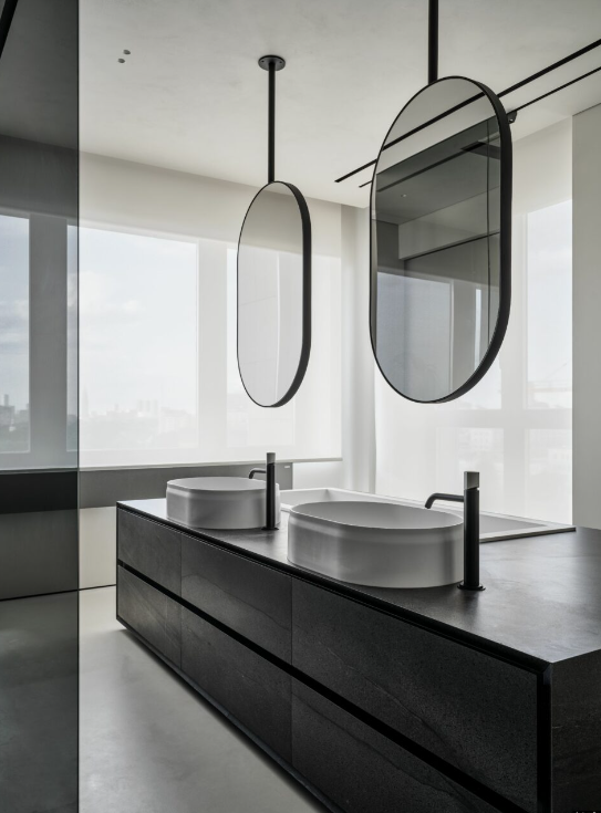 Stock Black Matte Oval ceiling mount pendant bathroom mirror NO LED