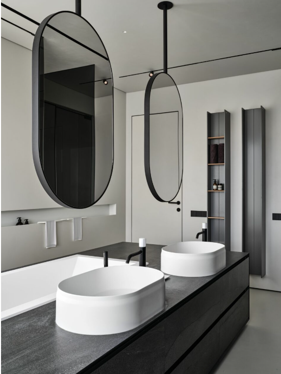 Stock Black Matte Oval ceiling mount pendant bathroom mirror NO LED