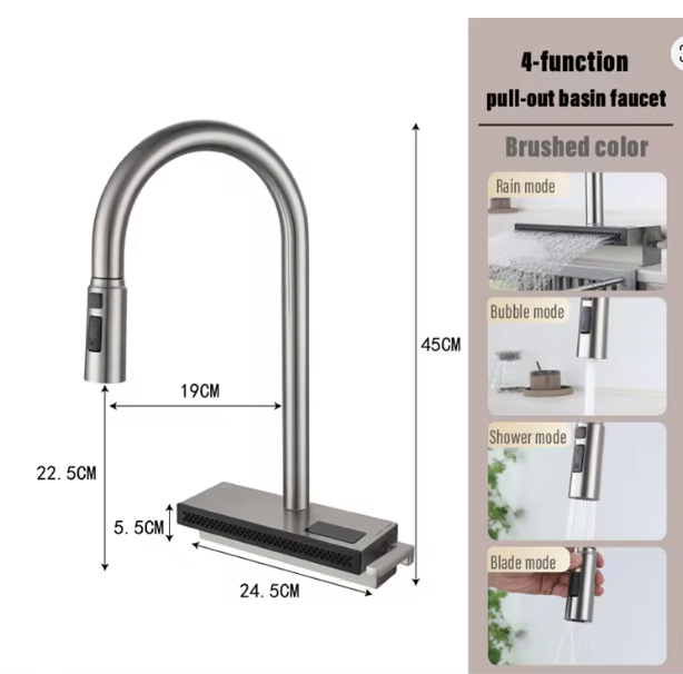 Munich-waterfall kitchen LED display faucet with dual pull out sprayer
