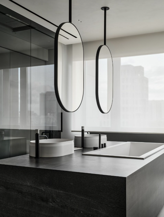 Stock Black Matte Oval ceiling mount pendant bathroom mirror NO LED