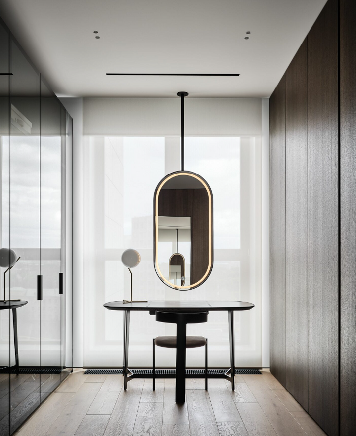 STOCK READY TO SHIP-Double side Black Ceiling Mounted Oval Mirror Bathroom LED Sensor Full Length Mirrors