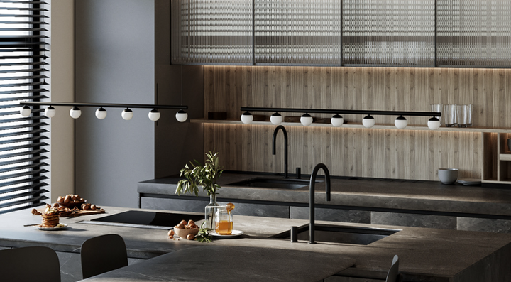 FIAT-Black-Grey Gun-Brushed gold tall kitchen island separate lever control dual sprayer kitchen faucet