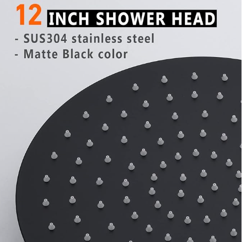 CSA Certified-16" Inch Round Rain head -Black 2 Way Pressure balance Shower  with Option Of Round Rain Head 8-10-12 Completed Shower Set