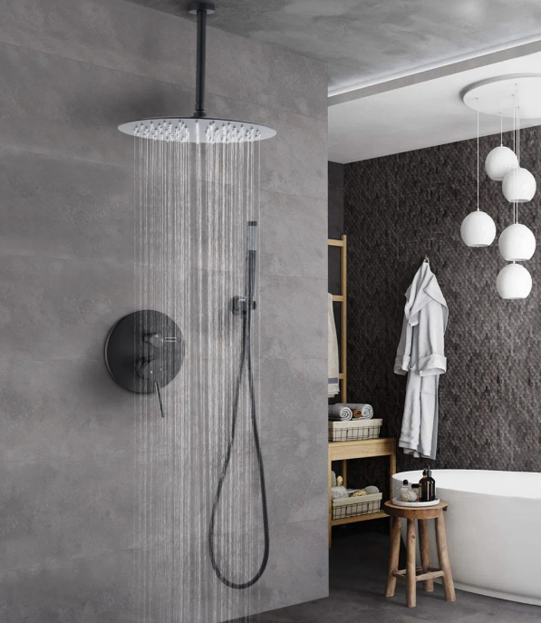 CSA Certified-16" Inch Round Rain head -Black 2 Way Pressure balance Shower  with Option Of Round Rain Head 8-10-12 Completed Shower Set