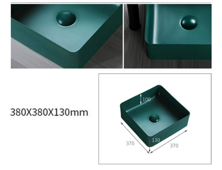 Green matte square ceramic vessel sink 14"x14"x6'