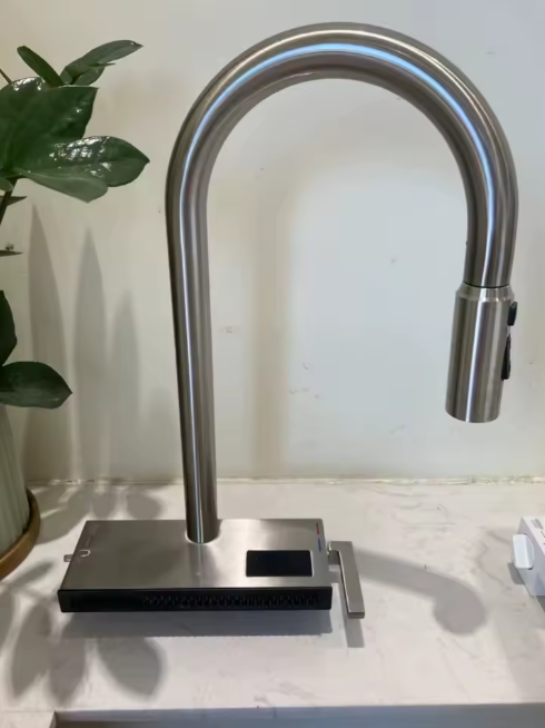 Munich-waterfall kitchen LED display faucet with dual pull out sprayer