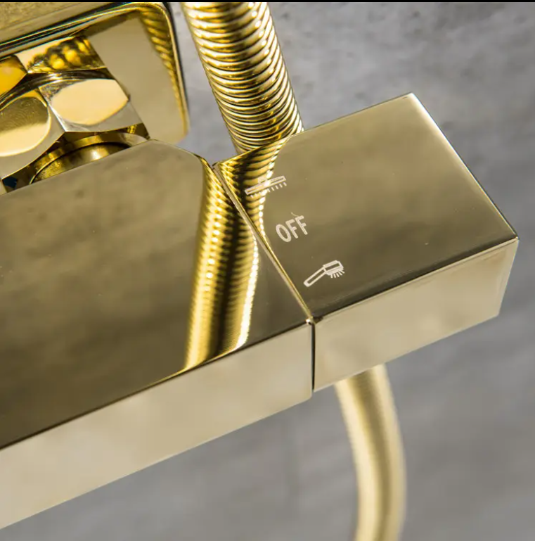 Brushed modern thermostatic gold exposed shower system