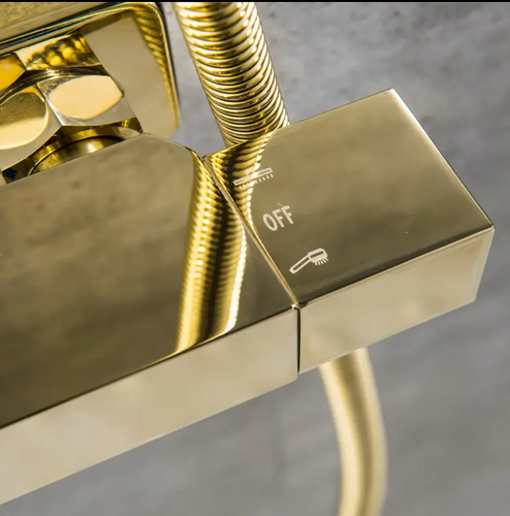 Brushed modern thermostatic gold exposed shower system