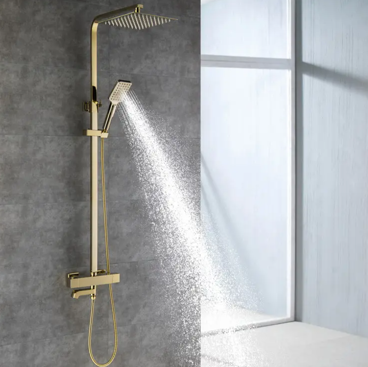 Brushed modern thermostatic gold exposed shower system