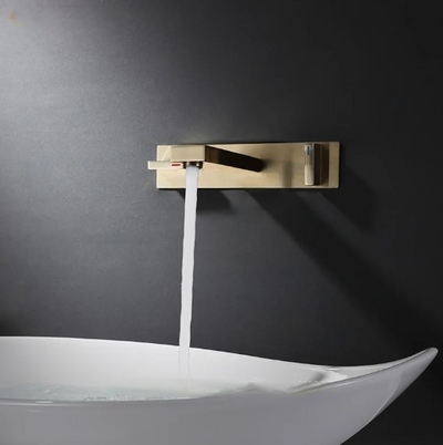 Brushed Gold-Black Wall Mounted 2 Handles Lavatory faucet