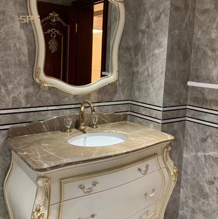 Palacio-Gold polished brass with crystal handles 8" inch wide spread bathroom faucet