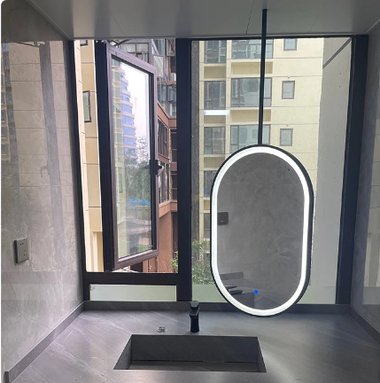 STOCK READY TO SHIP-Double side Black Ceiling Mounted Oval Mirror Bathroom LED Sensor Full Length Mirrors