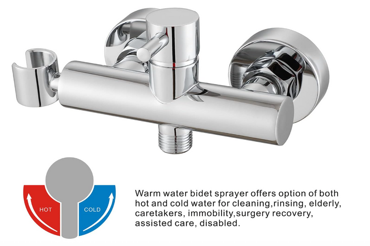 Chrome wall mounted hot and cold water mixer hand shattaf bidet spray kit