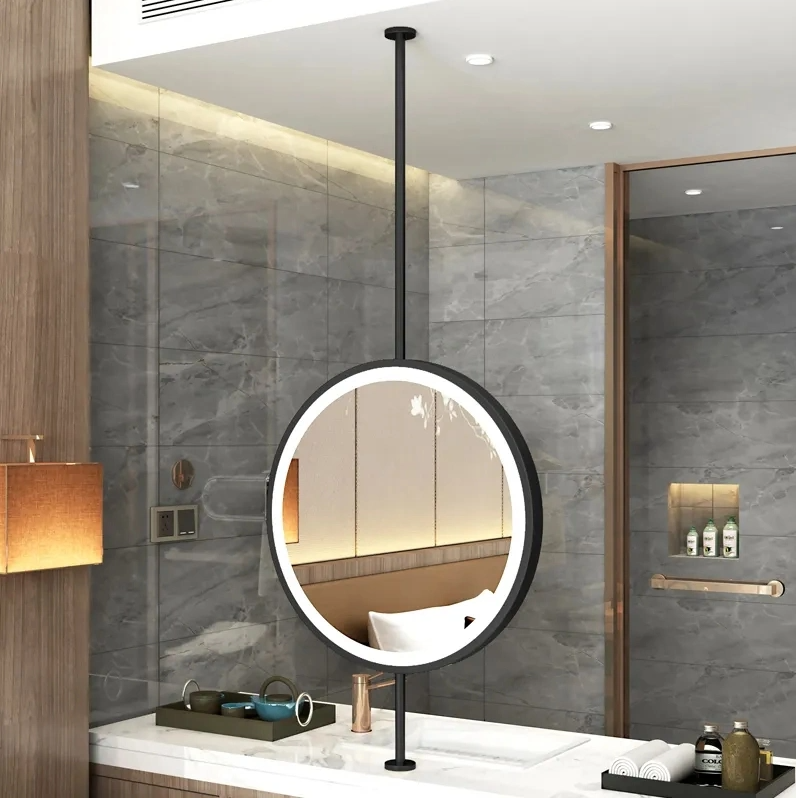 STOCK- Black Round Ceiling Suspended 1 side LED Mirrors