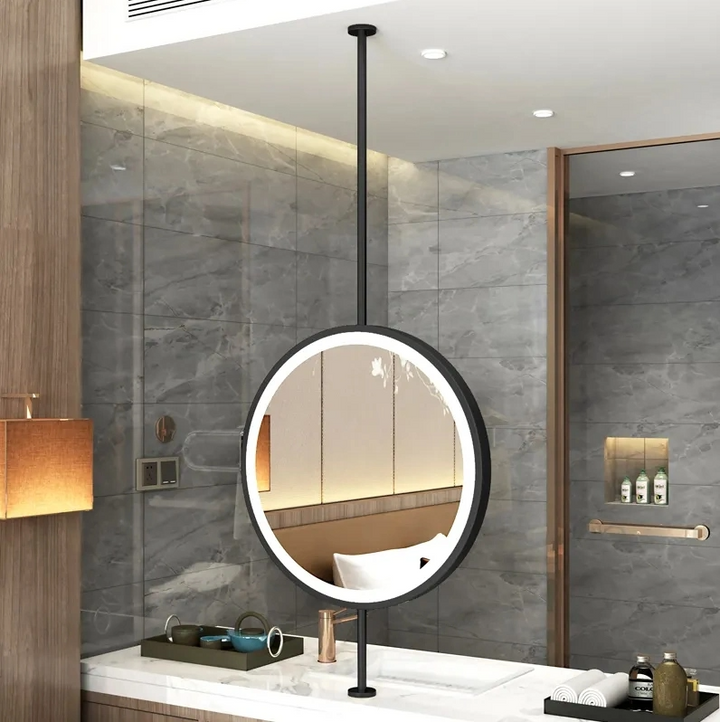 STOCK- Black Round Ceiling Suspended 1 side LED Mirrors
